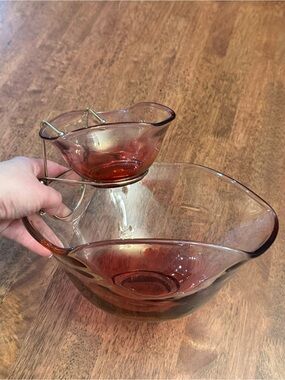 Vintage 1960s Anchor Hocking Cranberry Red Ombre Glass Chip and Dip Bowls Set